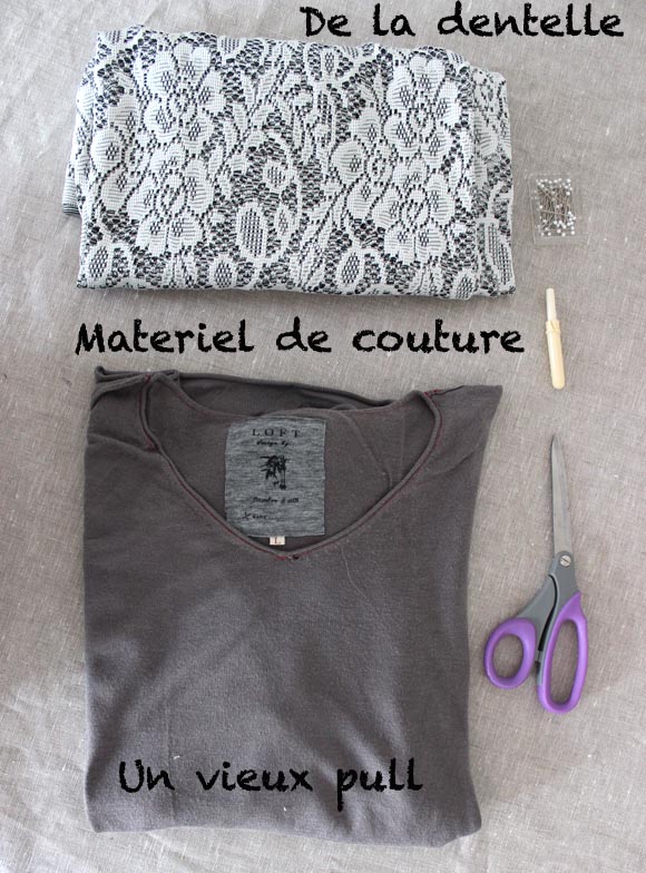 materiel pour un pull dentelle diy